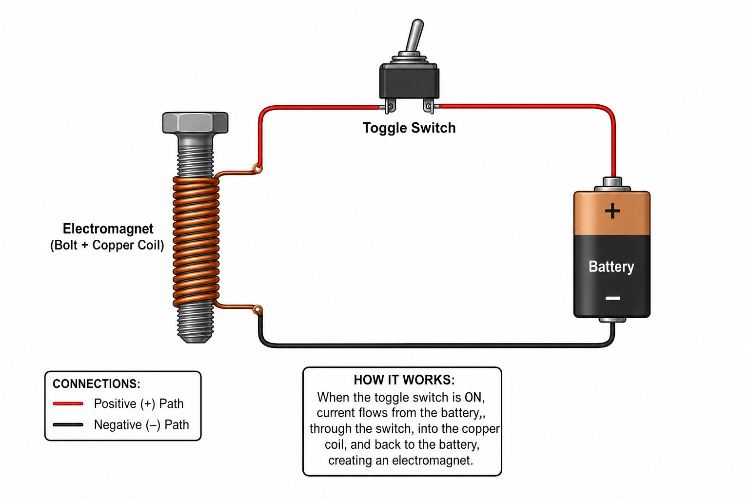 Simple circuit wiring diagram for the electromagnet